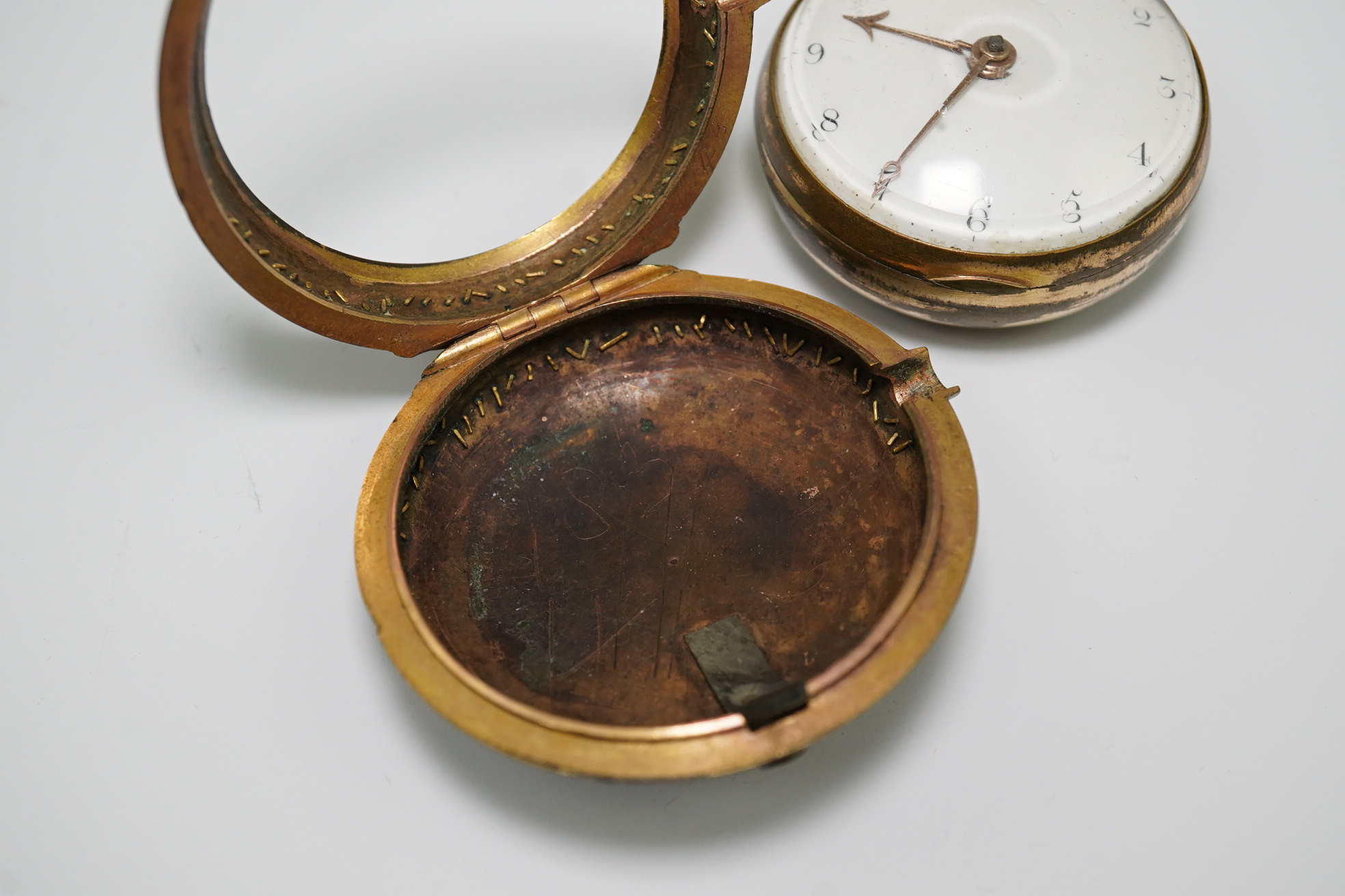 A George III pair cased gold plated keywind verge pocket watch, with a tortoiseshell outer case, by John Rentnow, London